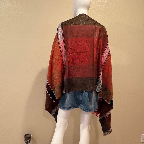 Silky Scarf Wrap Shawl Earthy Warm Tones Brown Burgundy Made In France Luxury - Picture 9 of 12